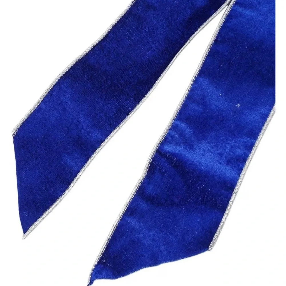Royal Blue Velvet Ribbon Bow with Silver Trim